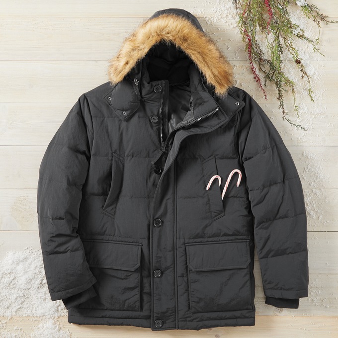 Hooded Down-Blend Jacket, Charcoal, large
