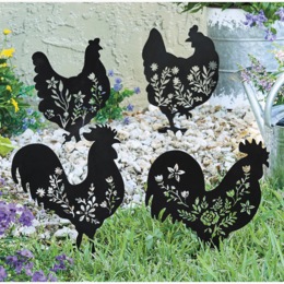 Set of 4 Metal Chicken Stakes, , large