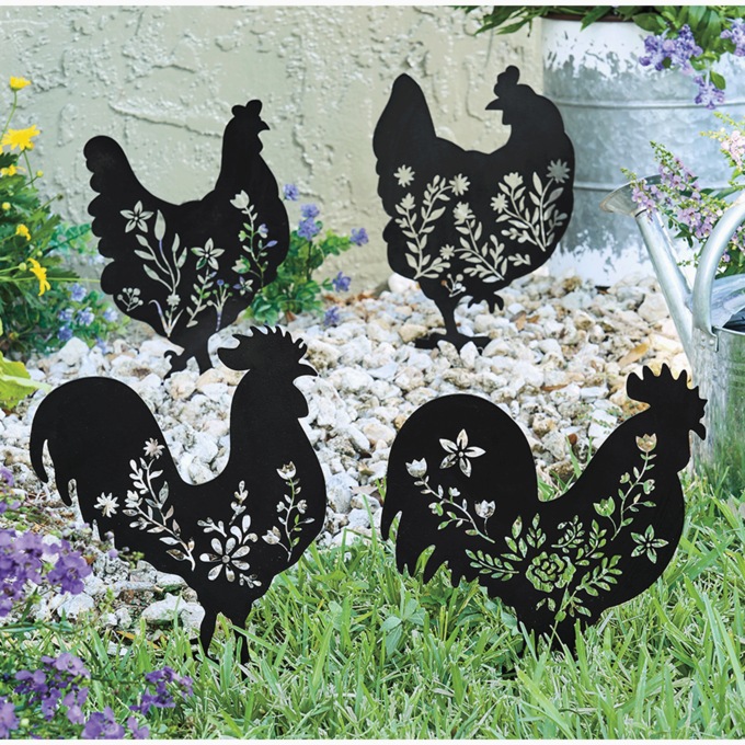 Set of 4 Metal Chicken Stakes, , large