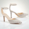 Azalea Wang Davina Ankle Strap 3" Pump with Rhinestones and Faux Pearls, , large