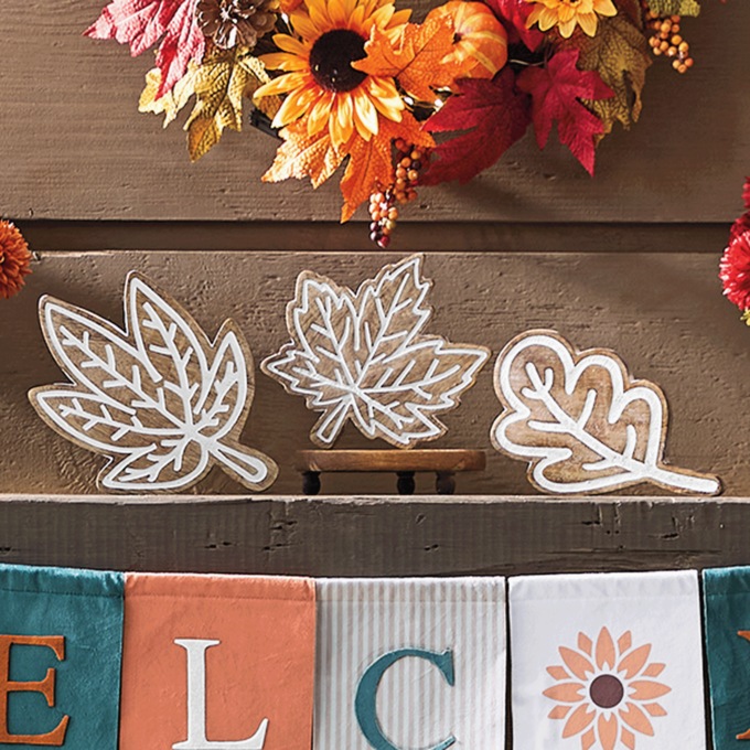 Set of 3 Carved-Wood Seasonal Décor, , large