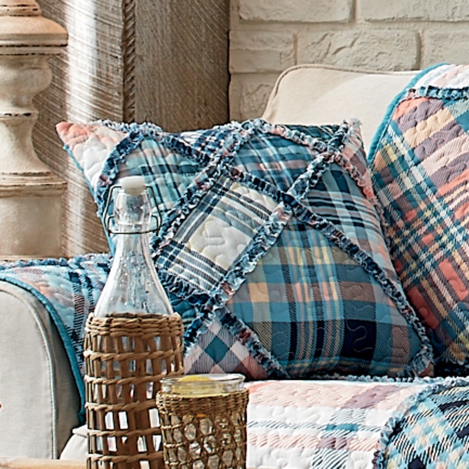 Ruffled-Edge Patchwork Decorative Pillow, , large