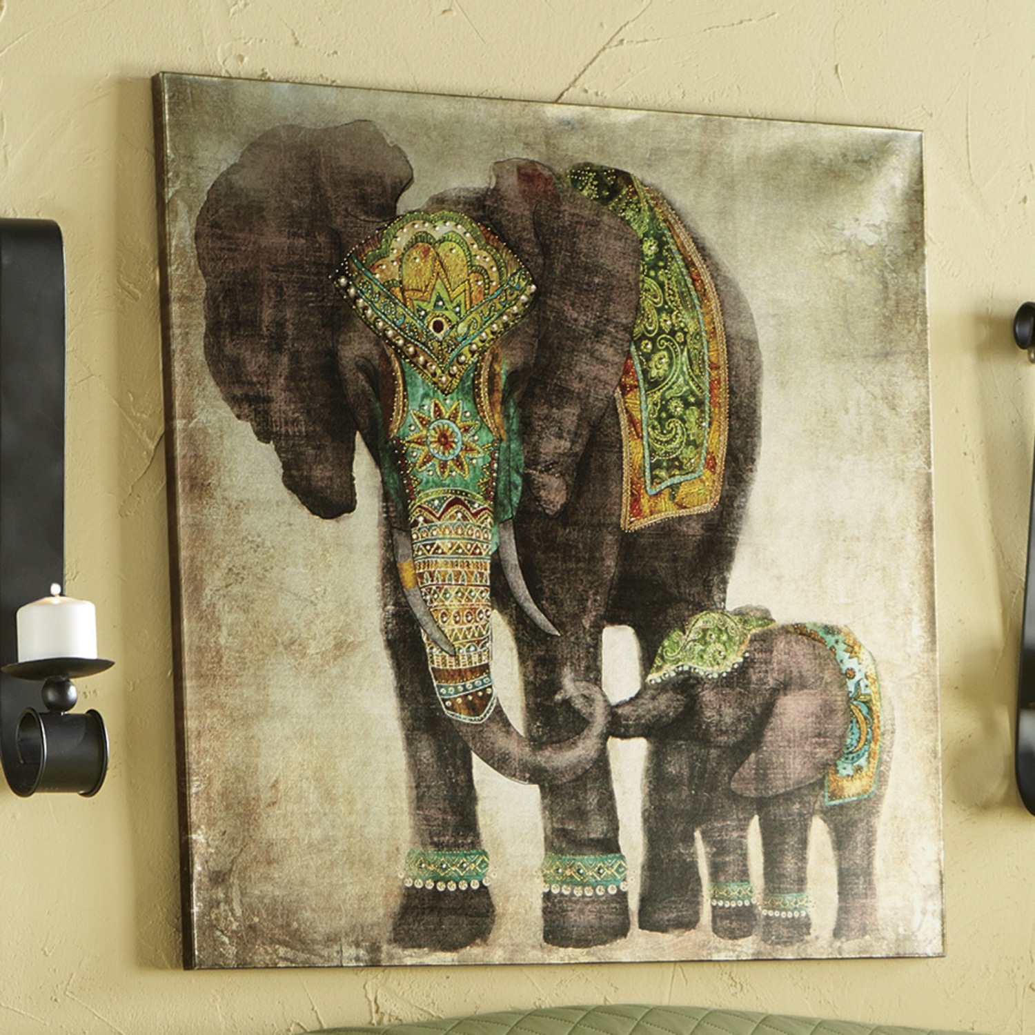 Embellished Mother And Baby Elephant Canvas Seventh Avenue