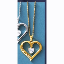 Cubic Zirconia Heart Love You More Pendant, , large