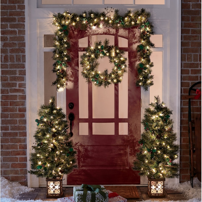 6-Piece Pine Lighted Faux-Greenery Set, , large