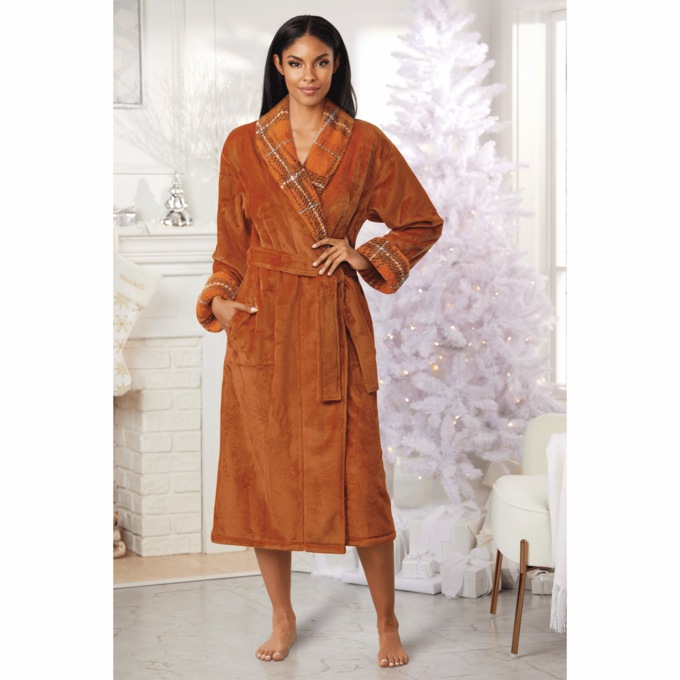 Faux-Sherpa Trim Unisex Robe, , large