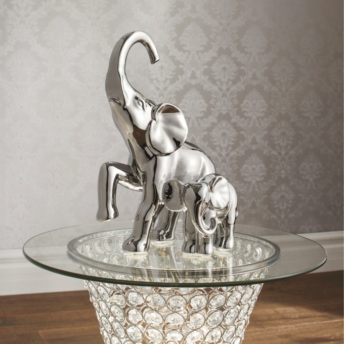 Momma and Baby Elephant Figurine, Silver, large