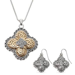 Two-Tone Scroll Necklace/Earring Set, , large