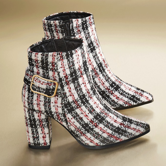 Plaid Buckle Bootie, , large