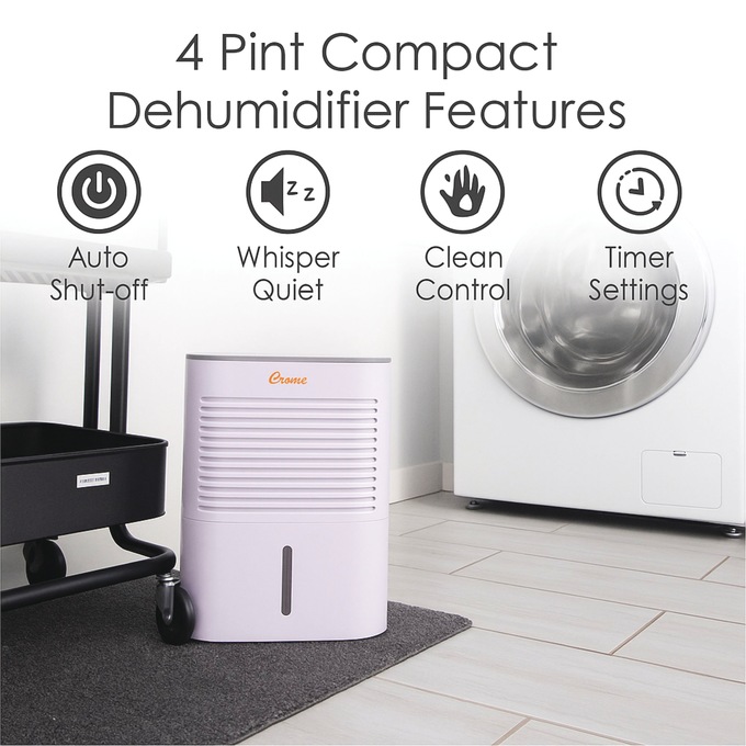 Crane 4-Pint Compact Dehumidifier, White, large