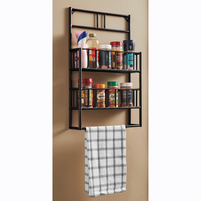 Romann Spice Rack with Towel Bar, Black, large