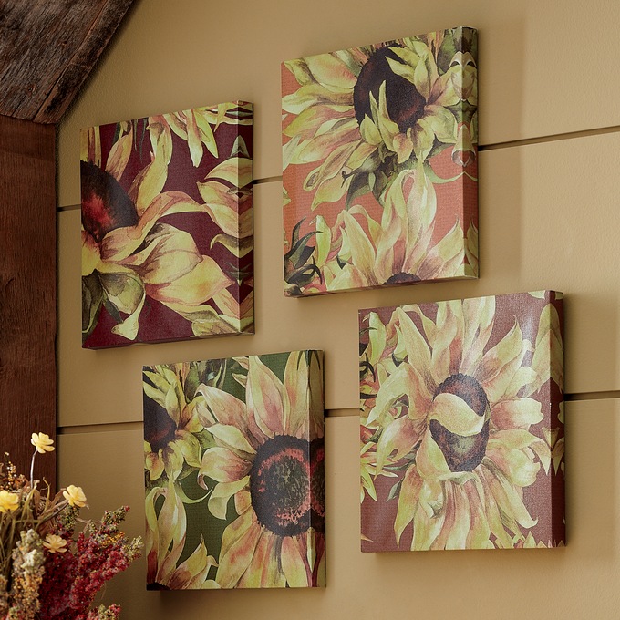 4-Piece Sunflower Canvas Art, , large