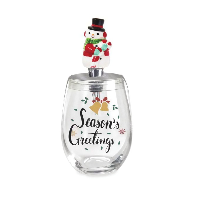 Christmas Stemless Wine Glass with Stopper, , large