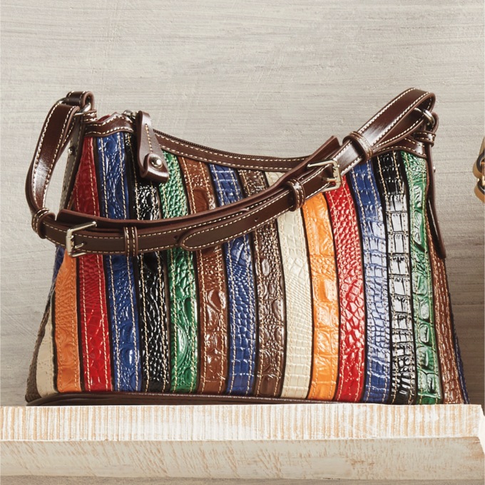 M.C. Handbags Kristin Croco Stripe Satchel, , large