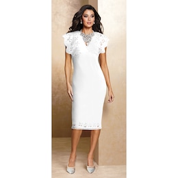Eyelet Sheath Dress, , large