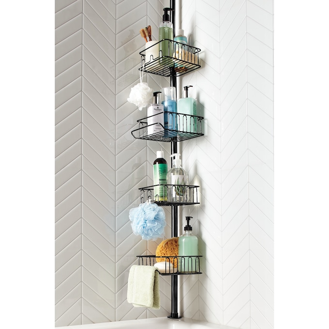 Adjustable Shower Pole Caddy, Black, large