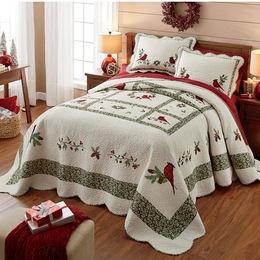 Cardinal Embroidered Quilted Bedspread, , large
