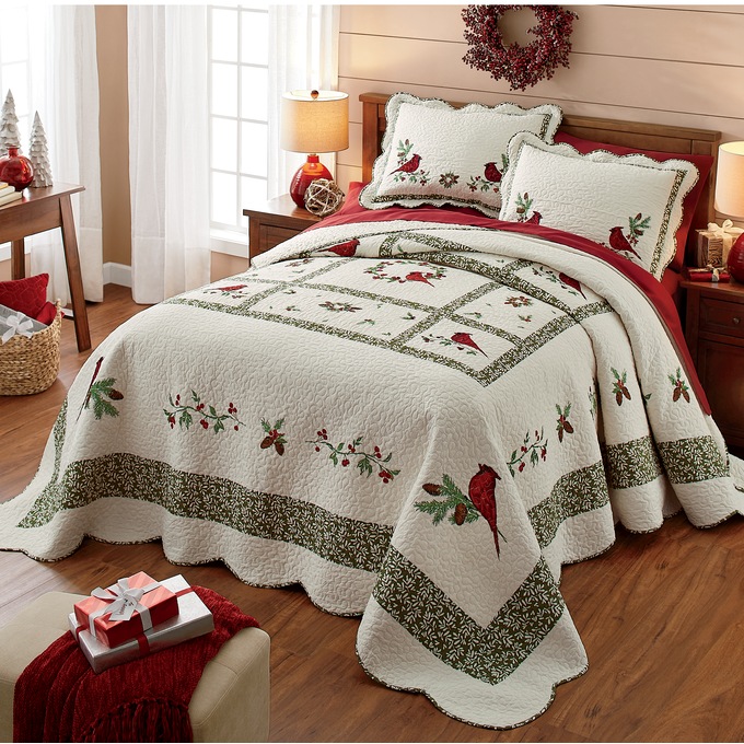Cardinal Embroidered Quilted Bedspread Seventh Avenue