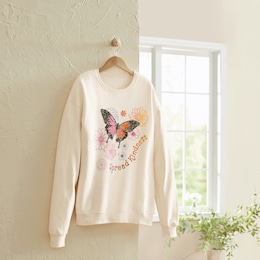Spread Kindness Women&rsquo;s Graphic Butterfly Statement Sweatshirt with Crew Neck, , large