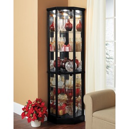 Tessa Lighted Corner Curio Cabinet, , large