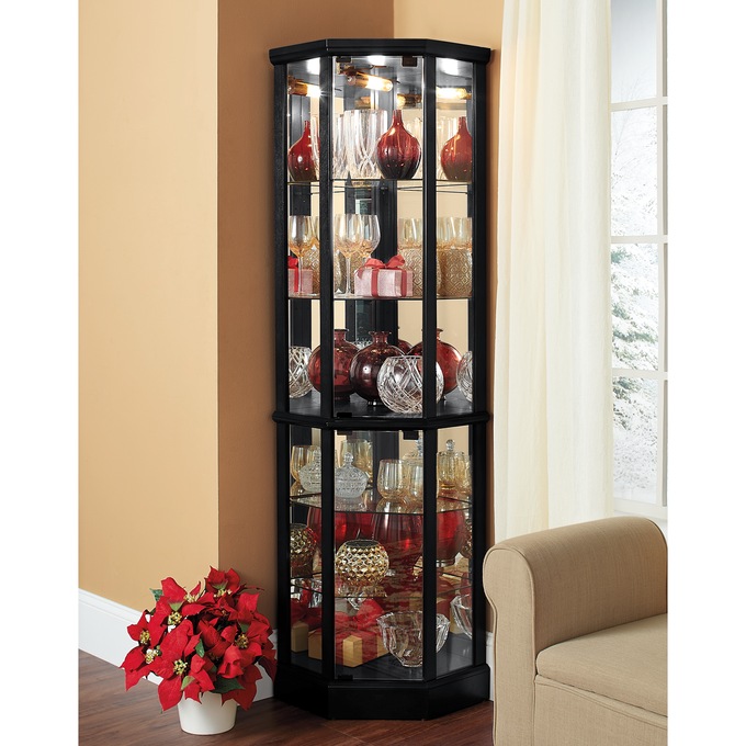 Tessa Lighted Corner Curio Cabinet, , large