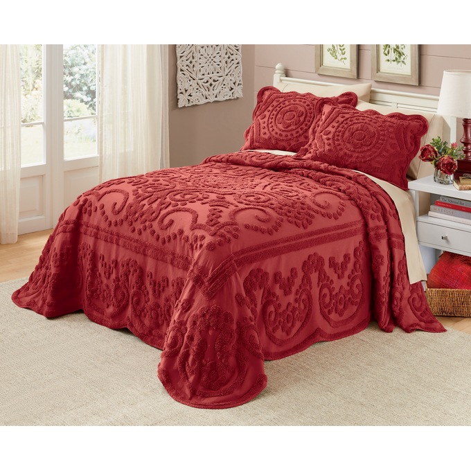 Scallop Chenille Bedspread, Cinnabar, large
