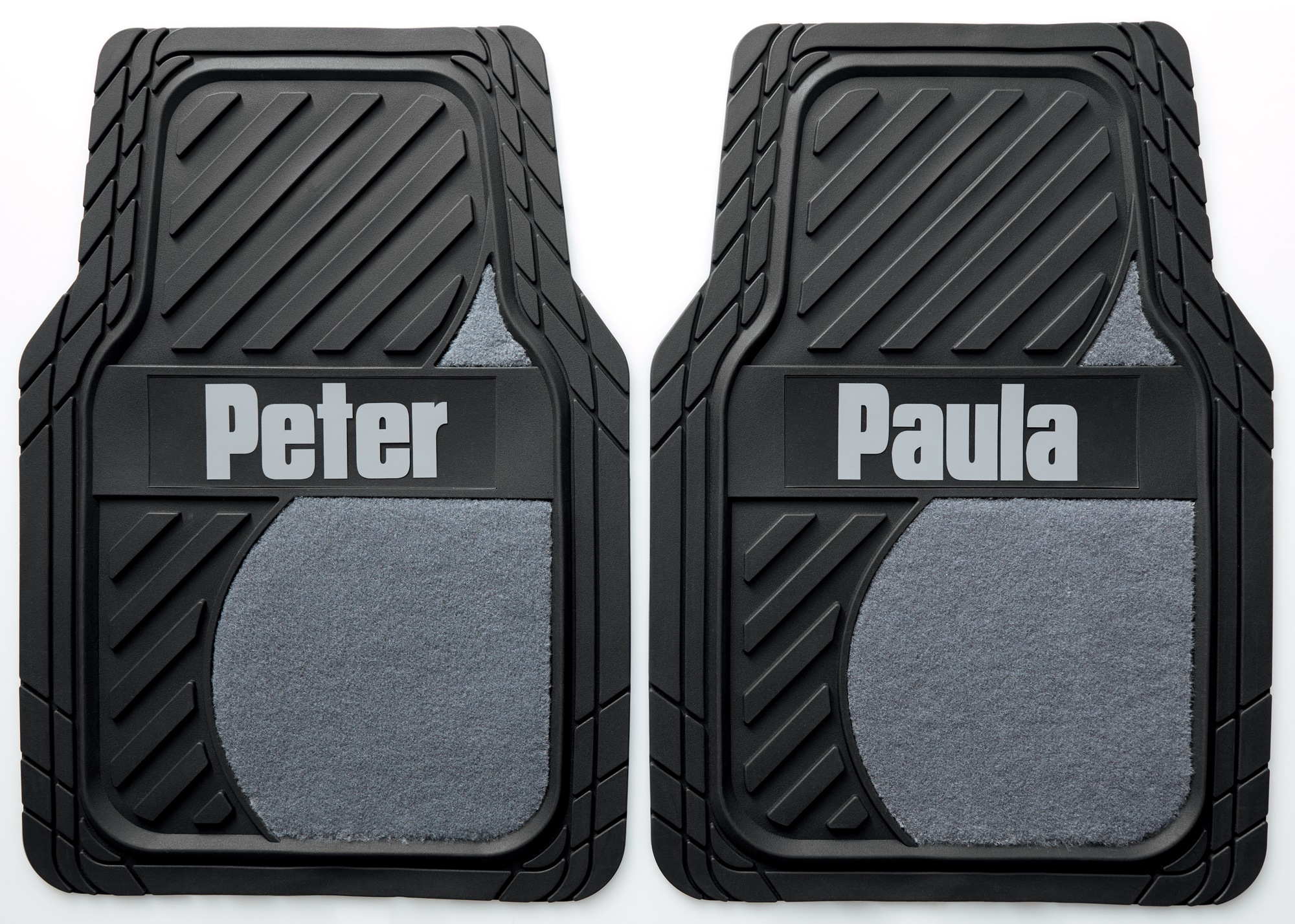 Set of 2 Personalized Rubber Car Floor Mats with Carpet Insets, Gray, large