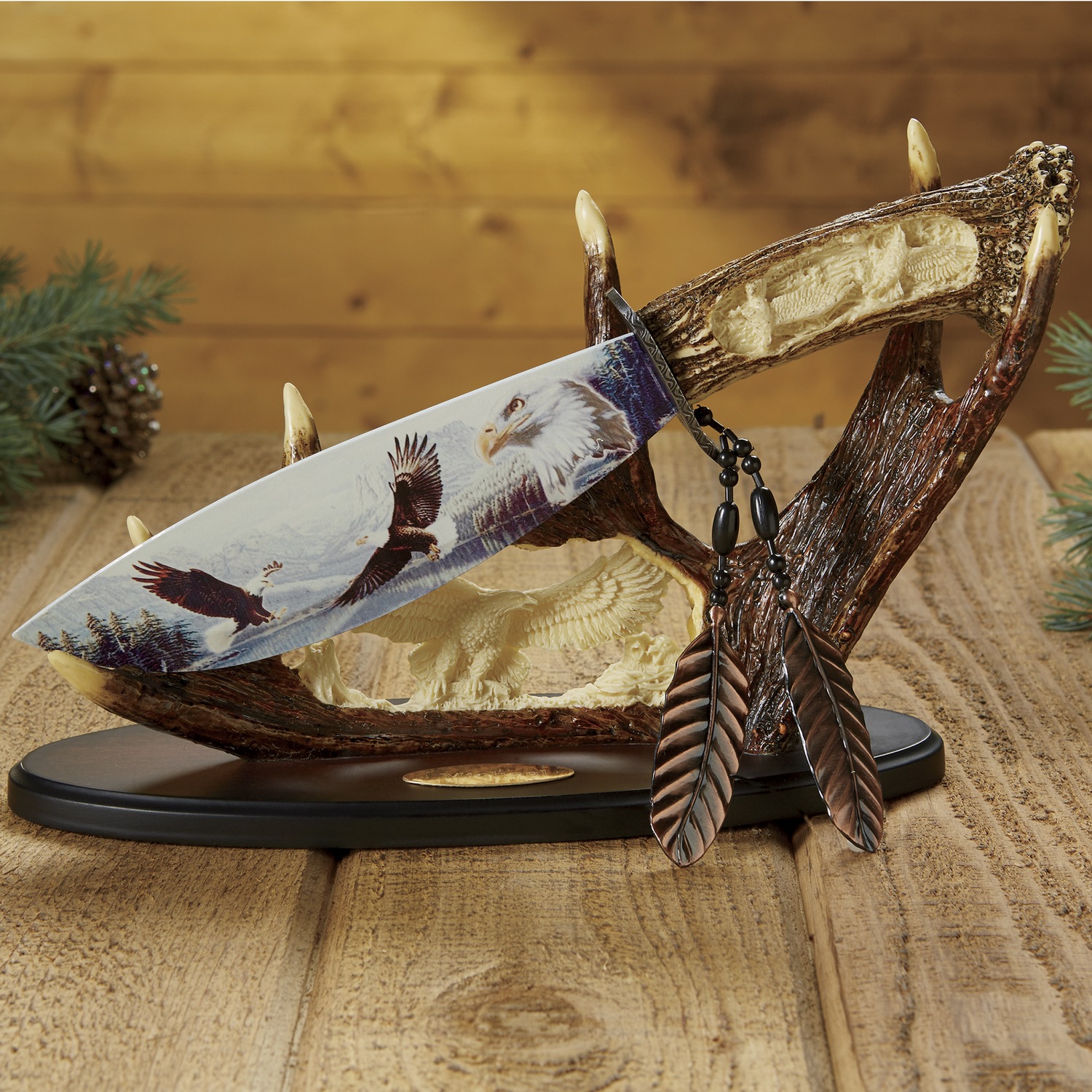 Personalized Wildlife Knife with Antler Stand Seventh Avenue