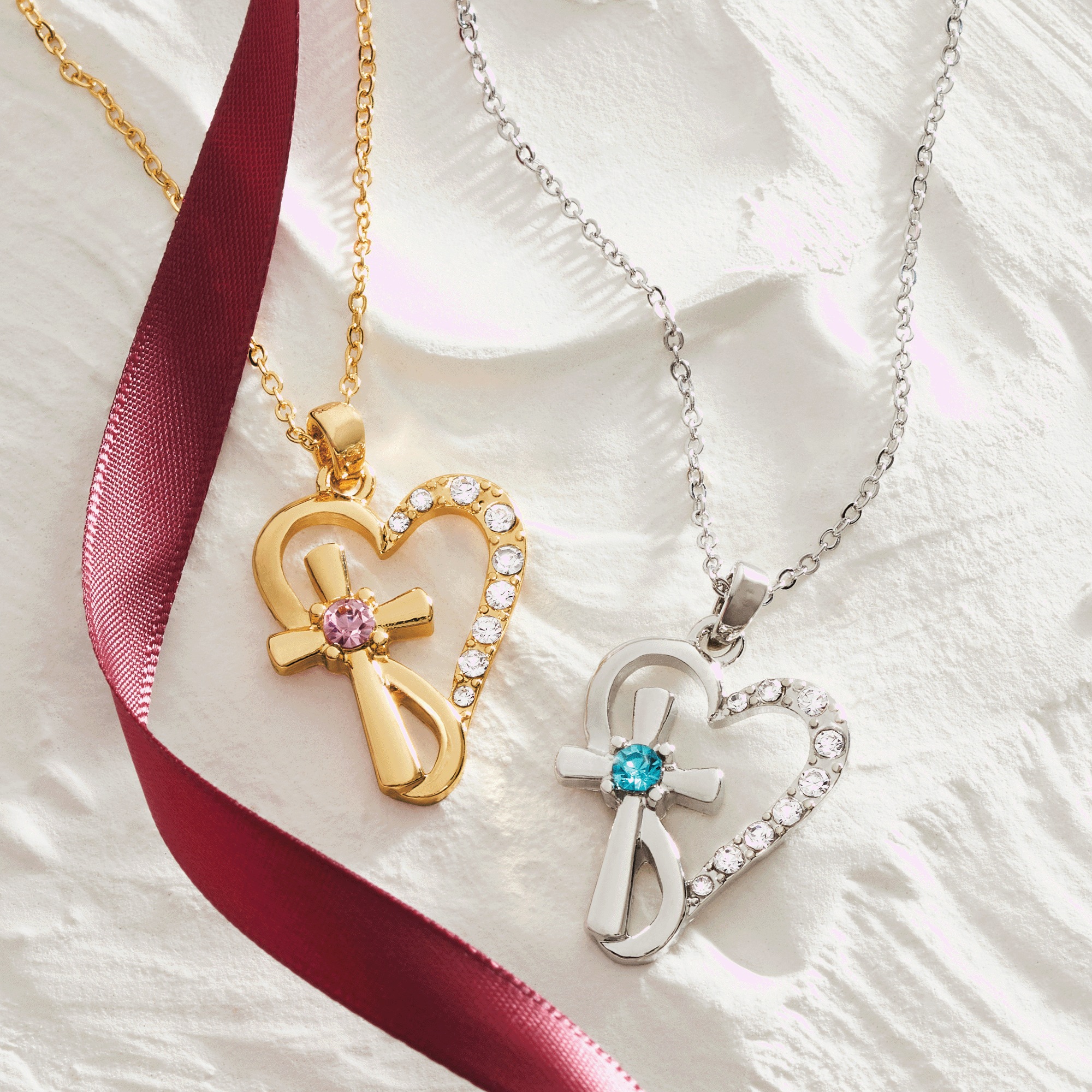 Personalized Birthstone/Crystal Heart/Cross Pendant, , large