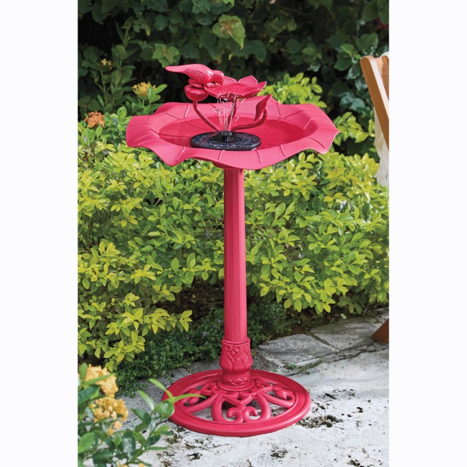 Solar Birdbath Fountain with Bird, Red, large