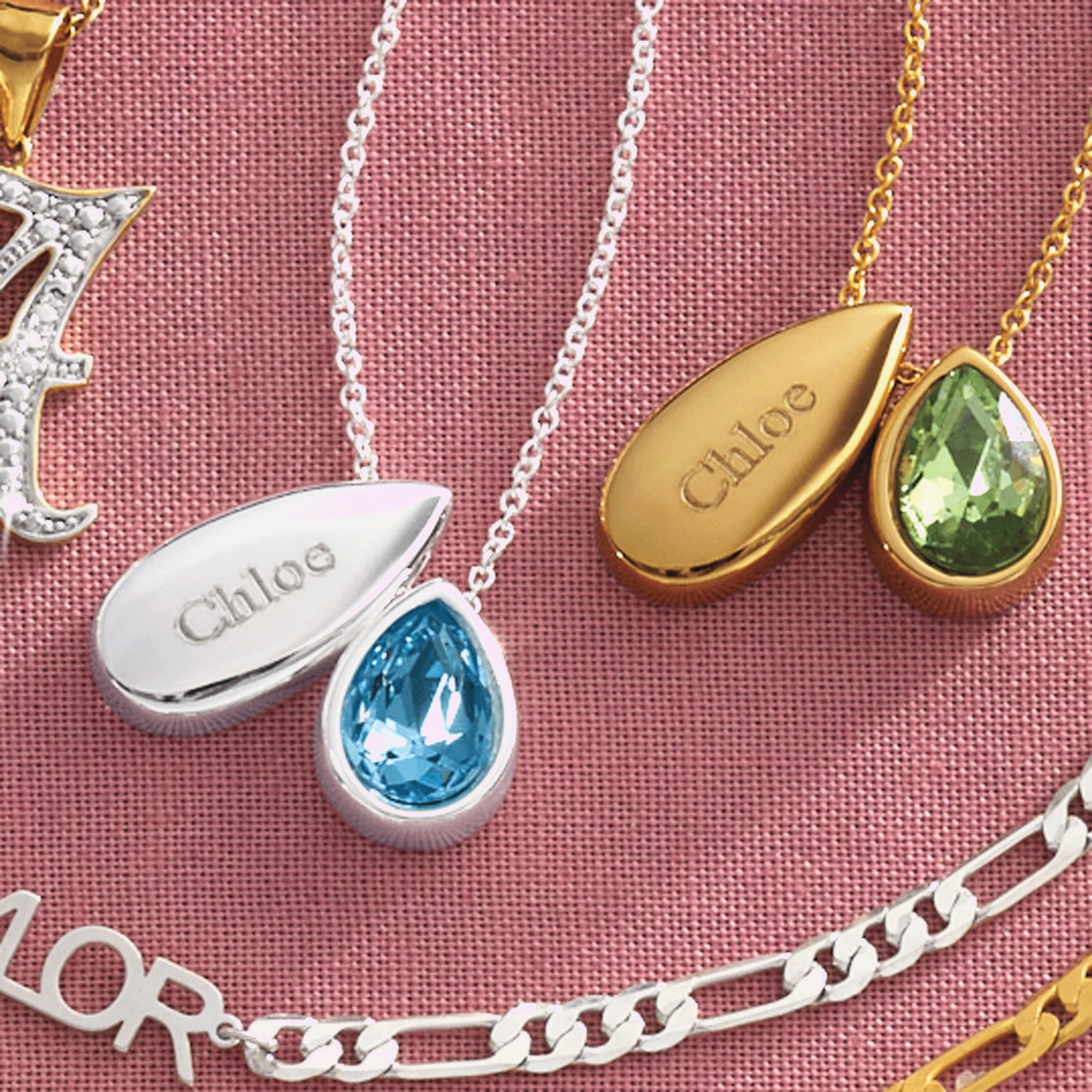 Personalized Name/Birthstone Teardrop Pendant, , large