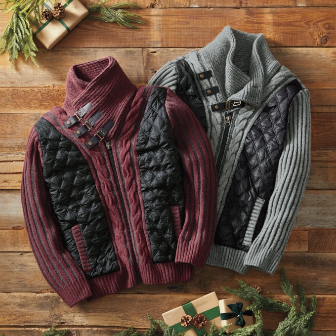 Daniel Men's Zip-Front Sweater Jacket with Faux Leather Tabs, , large