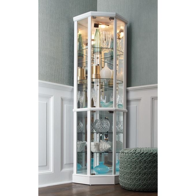 Tessa Lighted Corner Curio Cabinet, , large