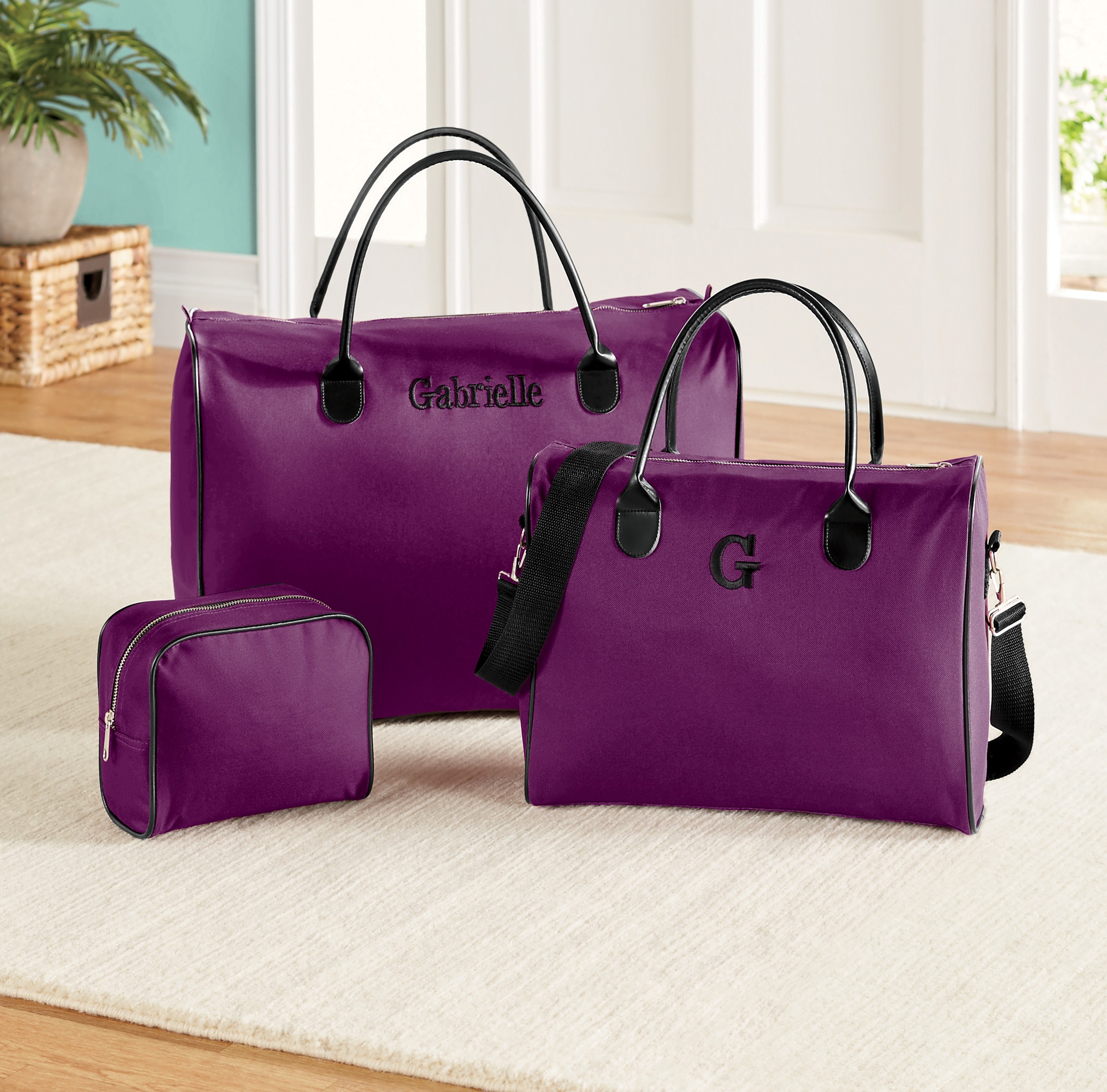 3-Piece Weekender Luggage Set, Deep Purple, large