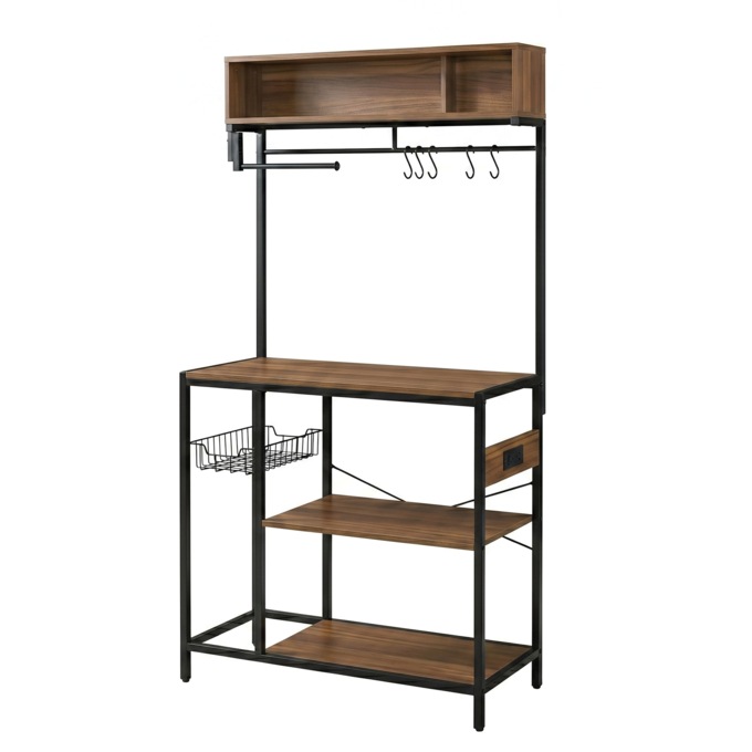 Wakefield Powered Bakers Rack, Walnut Black, large