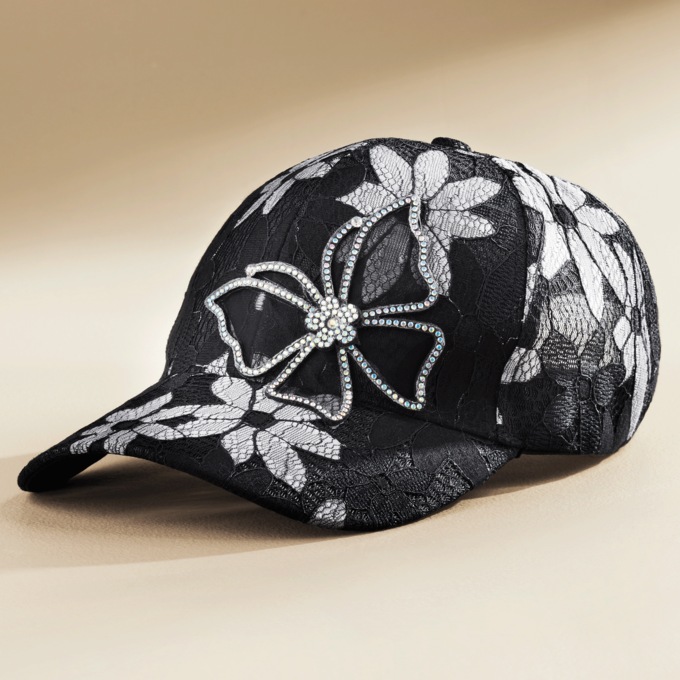Rhinestone-Butterfly Lace Baseball Cap, , large