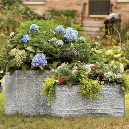 Galvanized Metal Tub Planter Set, , large