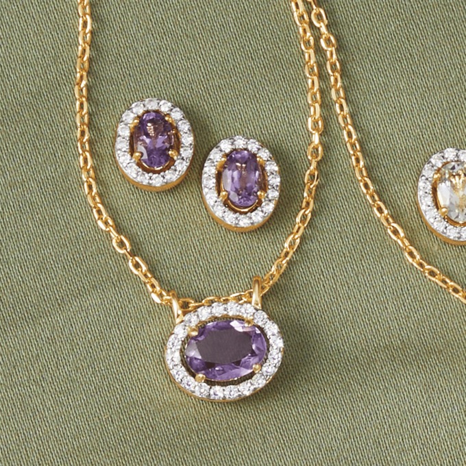 Gemstone Necklace and Earring Set, , large