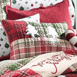 Christmas Holiday Patch Sherpa Appliqu&eacute; Quilted Sham, Multi, large