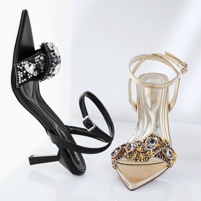 Azalea Wang Mael Pointed-Toe Sandal with Beads and Rhinestones, , large