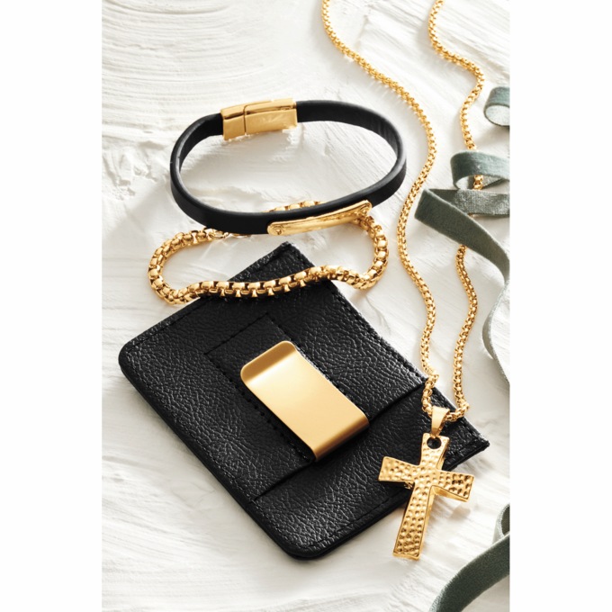 Men's 4-Piece Pendant, Bracelet & Wallet Set, Goldtone, large