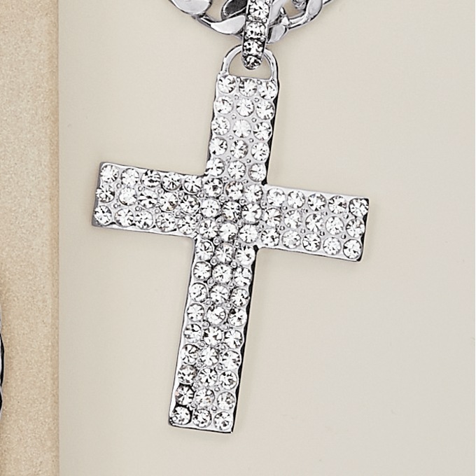 Crystal Pave Shape Silvertone Necklace/Earring Set, , large