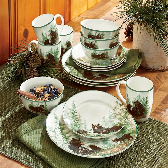 16Piece Black Bear Lodge Dinnerware Set Seventh Avenue