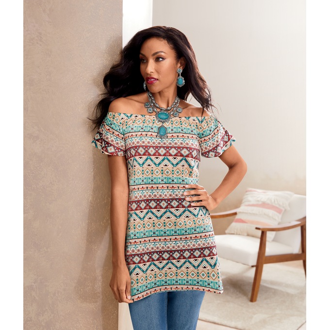 Celine Off-Shoulder Tunic, Southwest Multi, large