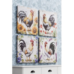 Set of 4 Floral Rooster Wall Art, , large