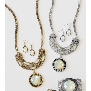 Milky/Faceted Necklace/Earring Set, , large