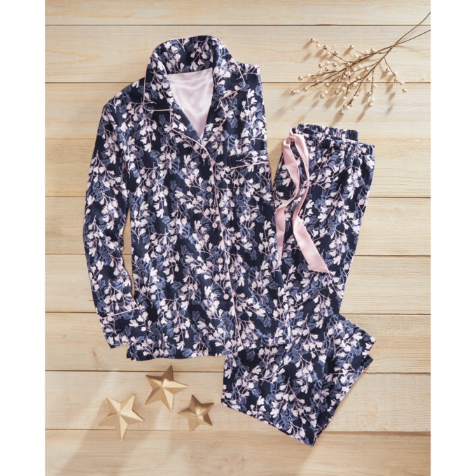 Magnolia Flannel PJ Set with Button-Down Top and Elastic-Waist Pant, , large