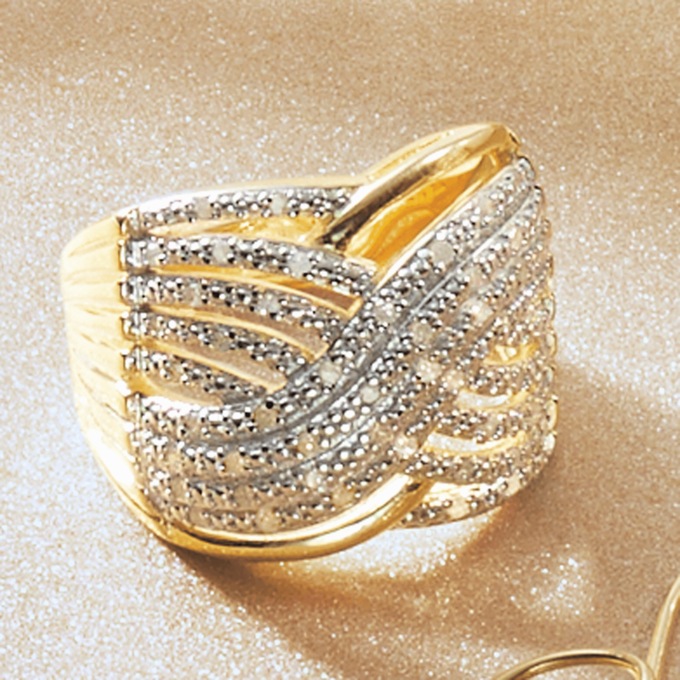 Diamond CrissCross Band, Gold over Sterling Silver, large