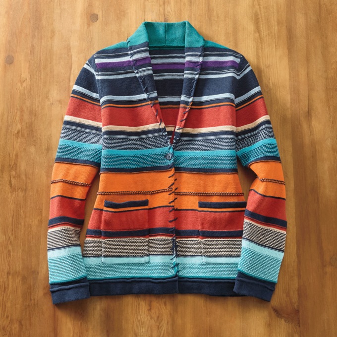 Striped Button-Front Collared Cardigan, , large