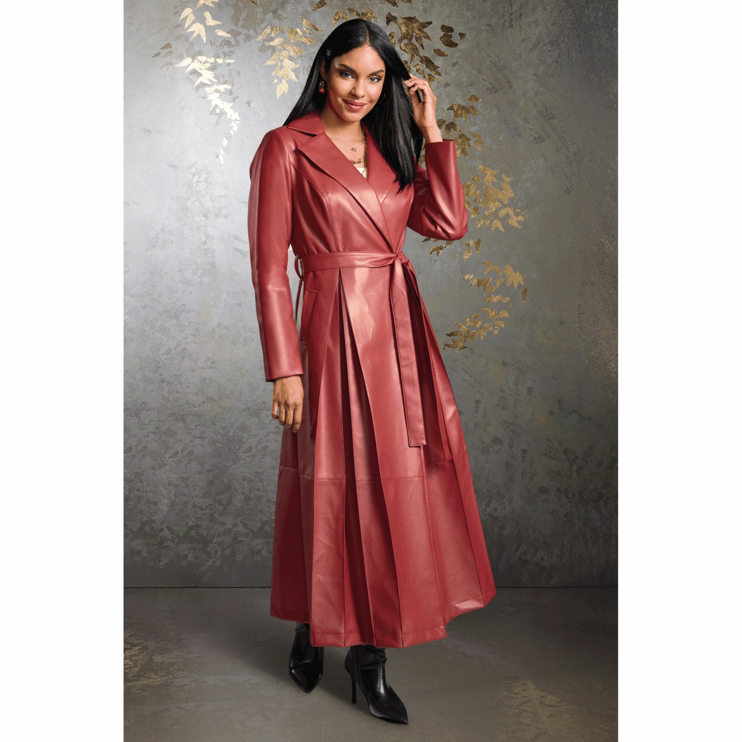 L.G.B. DEAD OR ALIVE レザーコート leather coat Leah Faux-Leather Women's Full-Length Trench Coat with Belt